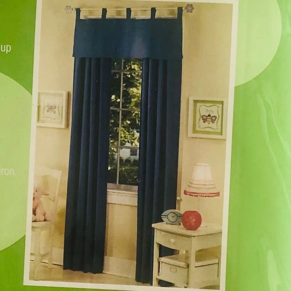 Kids Room One Pair Tab Top Rocket Blue Curtains 84”W  84”L